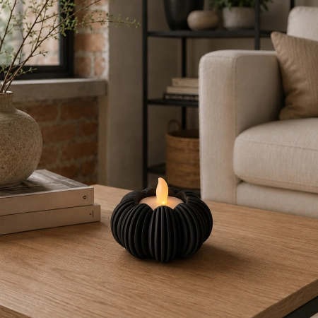 Ryflowana Dynia Świecznik Ozdoba Jesienna Do Domu LED Tealight